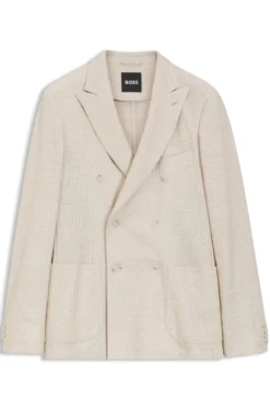 Slim-Fit Blazer aus gestreiftem Leinen-Mix mit Baumwolle