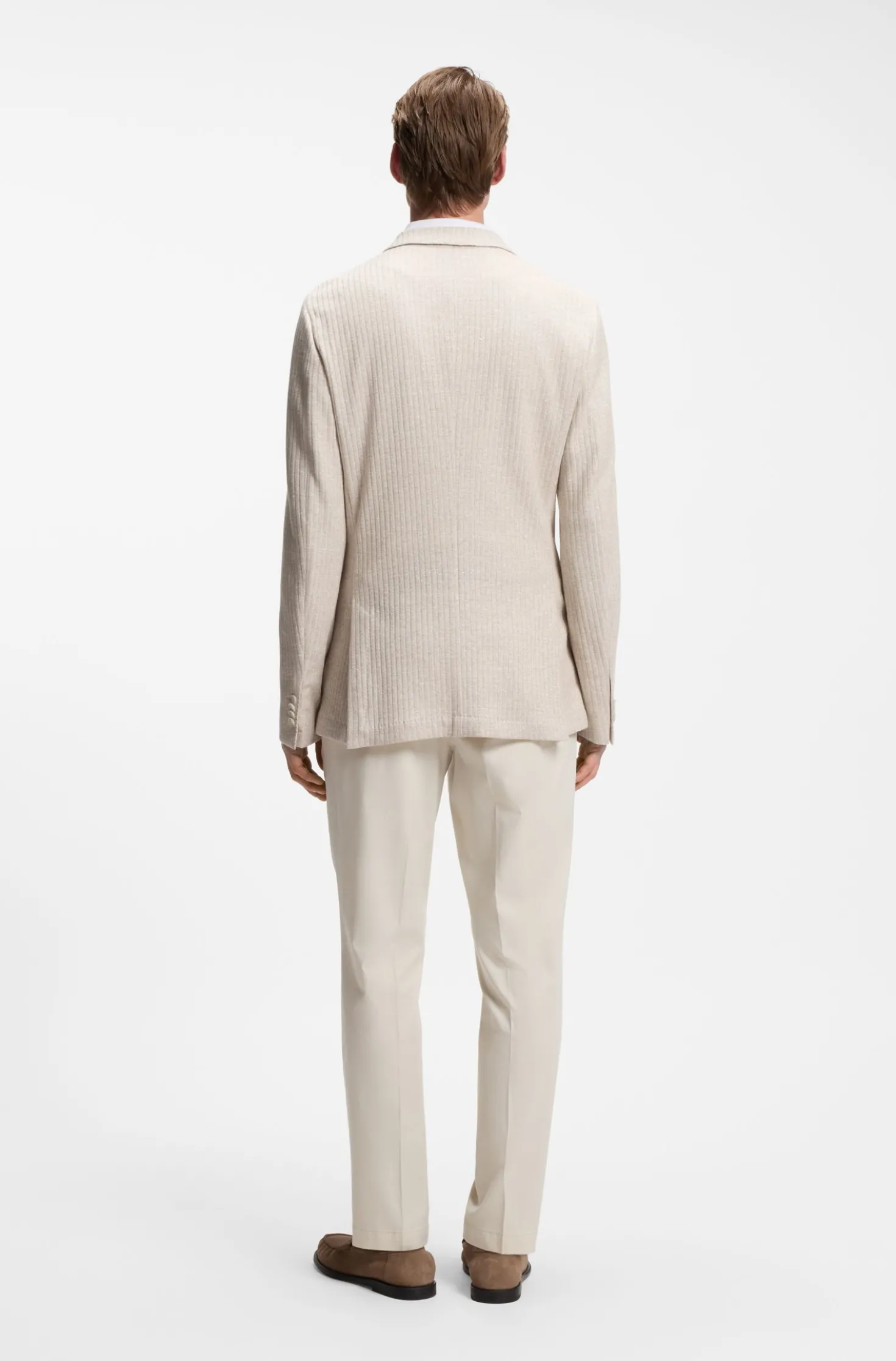 Slim-Fit Blazer aus gestreiftem Leinen-Mix mit Baumwolle