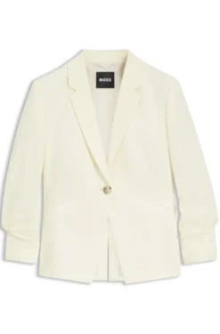 Slim-Fit Blazer aus japanischem Krepp mit gerafften Ärmeln