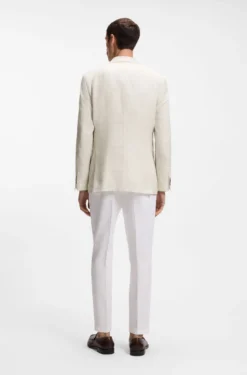 Slim-Fit Blazer aus karierter Leinen-Baumwoll-Seide