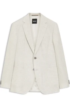 Slim-Fit Blazer aus karierter Leinen-Baumwoll-Seide