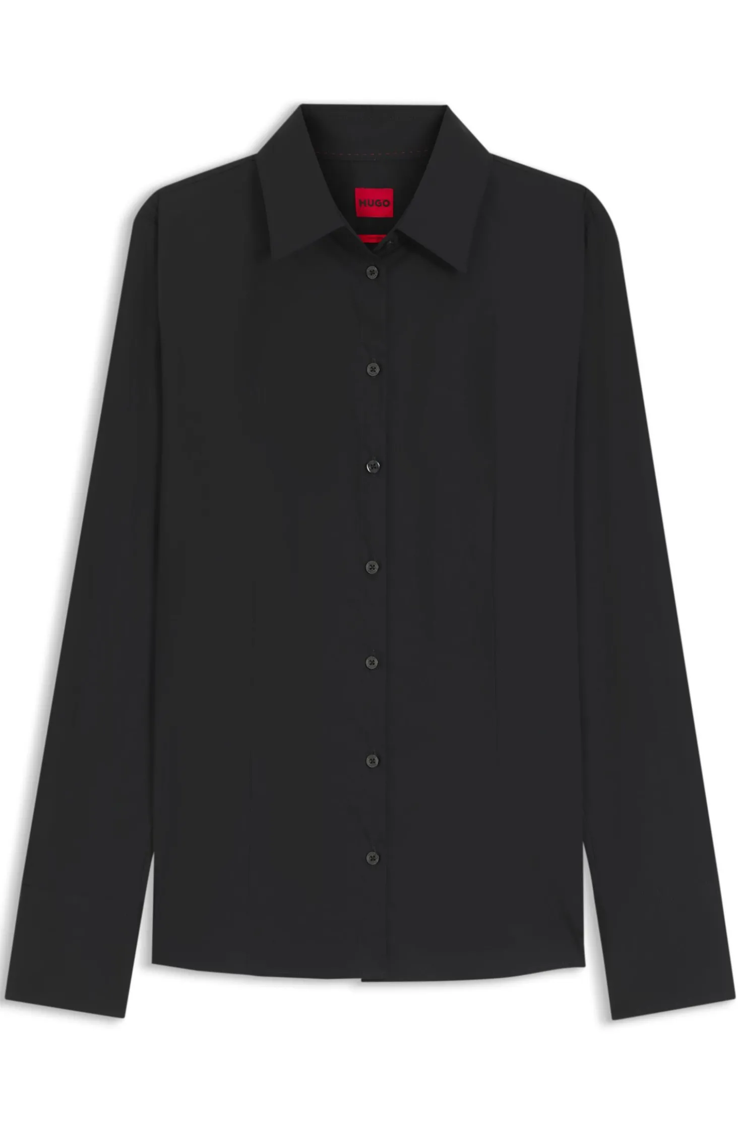 Slim-Fit Bluse aus bügelleichtem Baumwoll-Mix mit Twill-Struktur