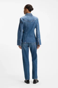 Slim-Fit Bluse aus festem Crosshatch-Denim