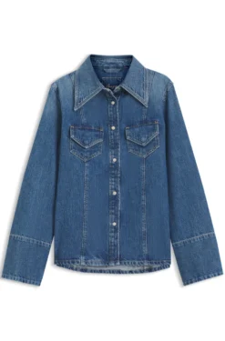 Slim-Fit Bluse aus festem Crosshatch-Denim