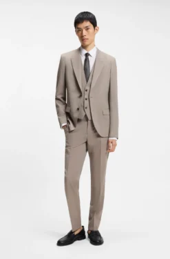 Slim-Fit Dreiteiler Anzug aus Woll-Mix mit Popeline-Struktur