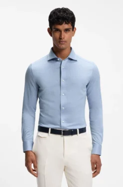 Slim-Fit Hemd aus Baumwolle und Seide