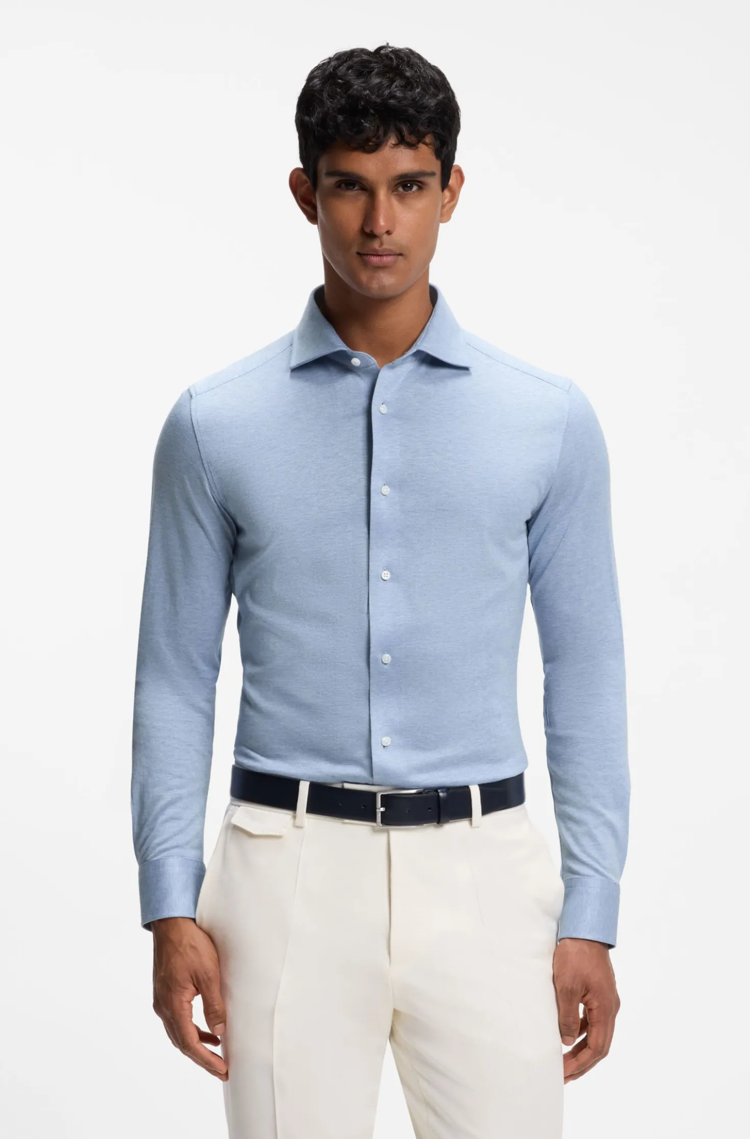 Slim-Fit Hemd aus Baumwolle und Seide
