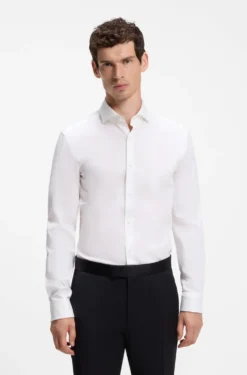 Slim-Fit Hemd aus gestreifter Stretch-Baumwolle mit bügelleichtem Finish