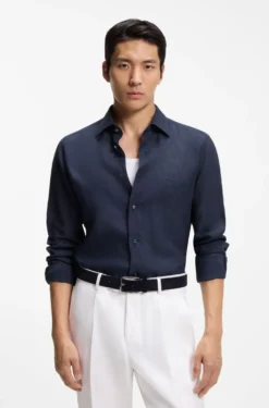 Slim-Fit Hemd aus in Italien gefertigtem Leinen