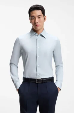 Slim-Fit Hemd aus italienischem Baumwoll-Mix mit Elasthan-Anteil
