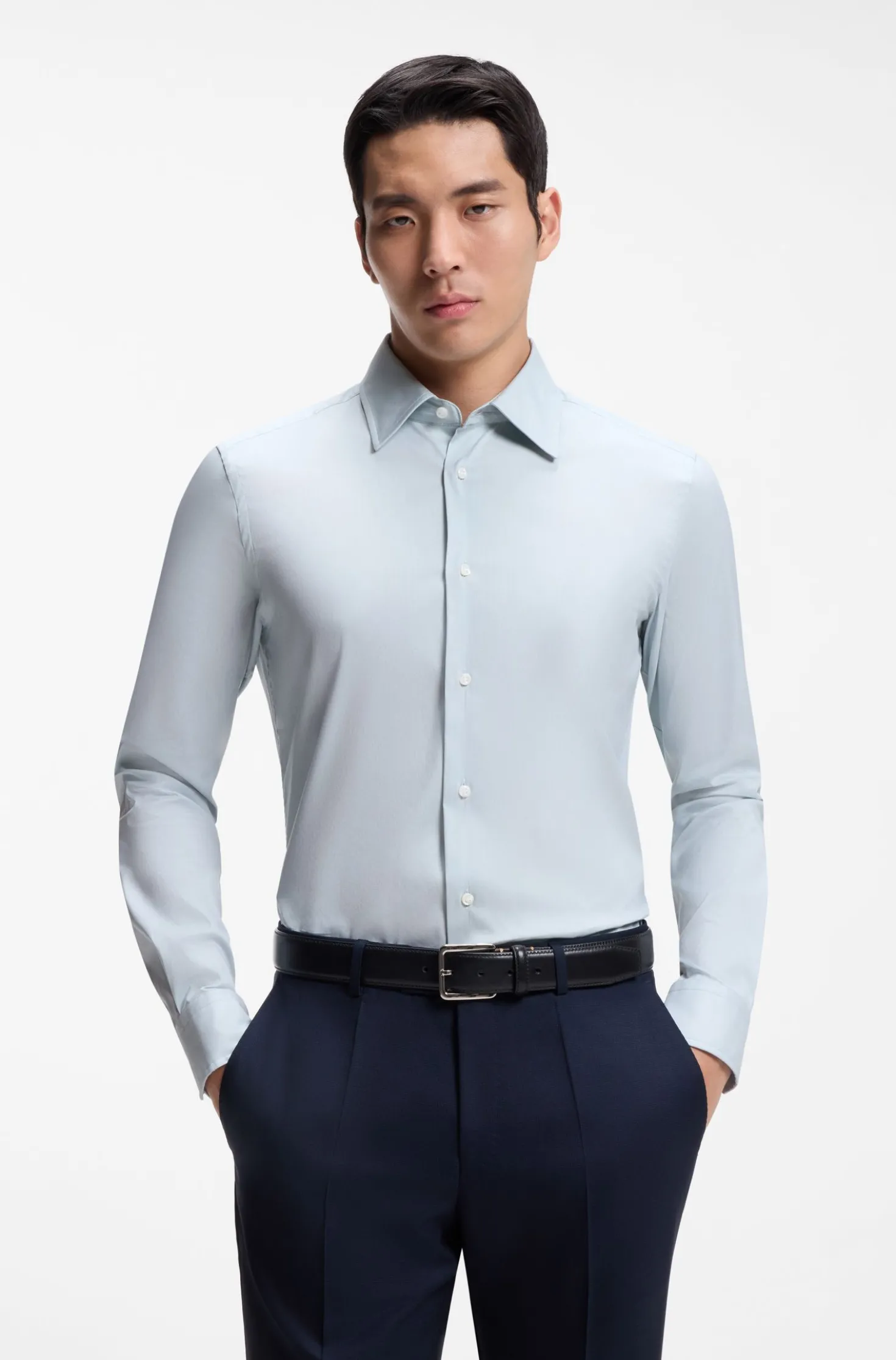 Slim-Fit Hemd aus italienischem Baumwoll-Mix mit Elasthan-Anteil