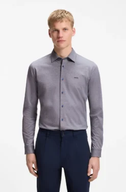 Slim-Fit Hemd aus meliertem Baumwoll-Jersey