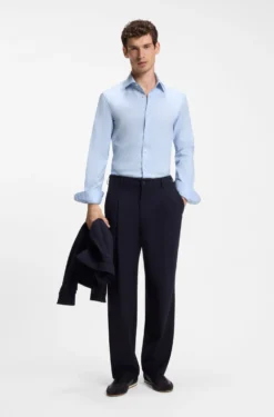 Slim-Fit Hemd aus thermoregulierendem, strukturiertem Baumwoll-Mix