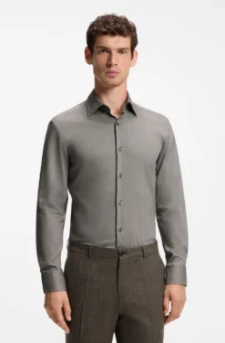 Slim-Fit Hemd aus thermoregulierendem, strukturiertem Baumwoll-Mix