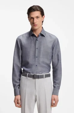 Slim-Fit Hemd aus Twill aus einem Leinen-Mix