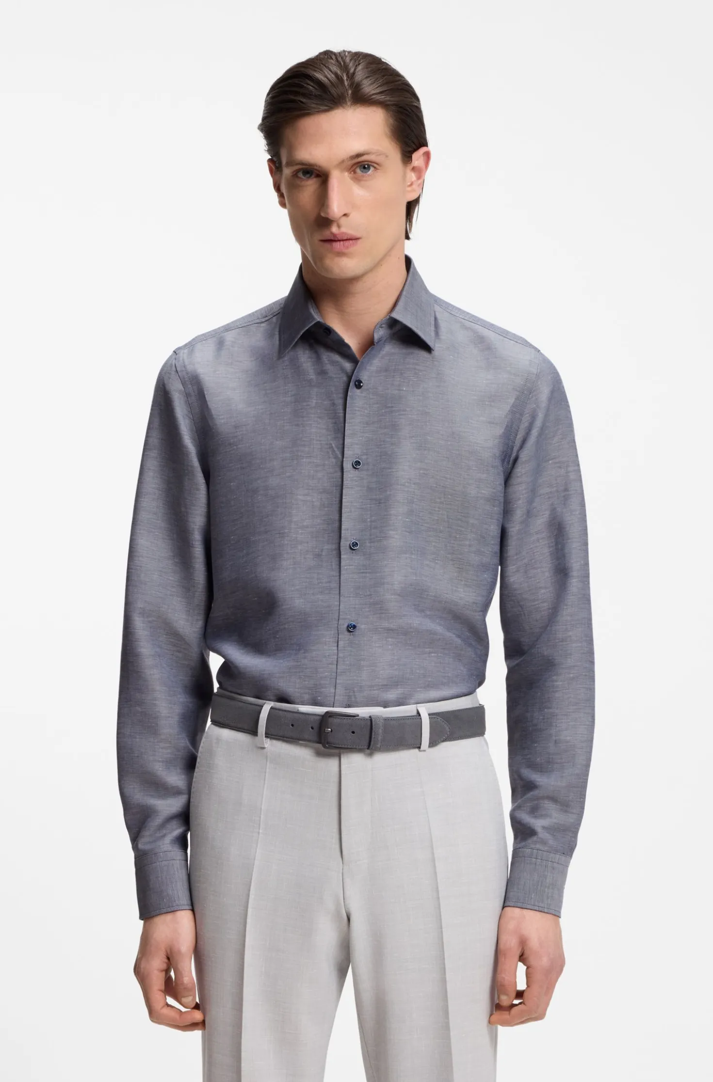 Slim-Fit Hemd aus Twill aus einem Leinen-Mix