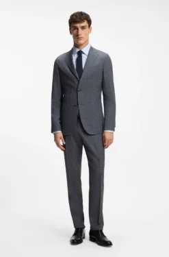 Slim-Fit Hose aus Schurwoll-Mix mit Seide und Leinen