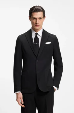 Slim-Fit Jacke aus elastischem Baumwoll-Seersucker