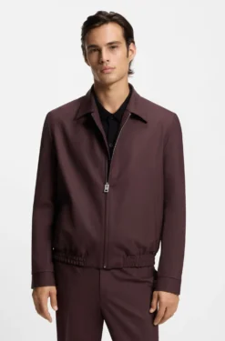 Slim-Fit Jacke aus Woll-Mix mit Popeline-Struktur