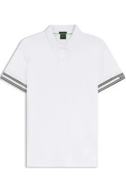 Slim-Fit Poloshirt aus Baumwolle mit gestreiften Ärmelbündchen