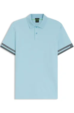 Slim-Fit Poloshirt aus Baumwolle mit gestreiften Ärmelbündchen