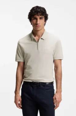 Slim-Fit Poloshirt aus Stretch-Baumwolle mit Reißverschluss