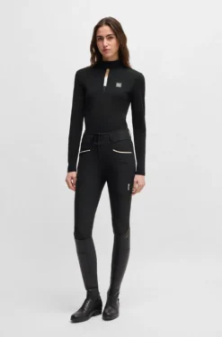 Slim-Fit Reithose mit hohem Bund und Kniebesatz