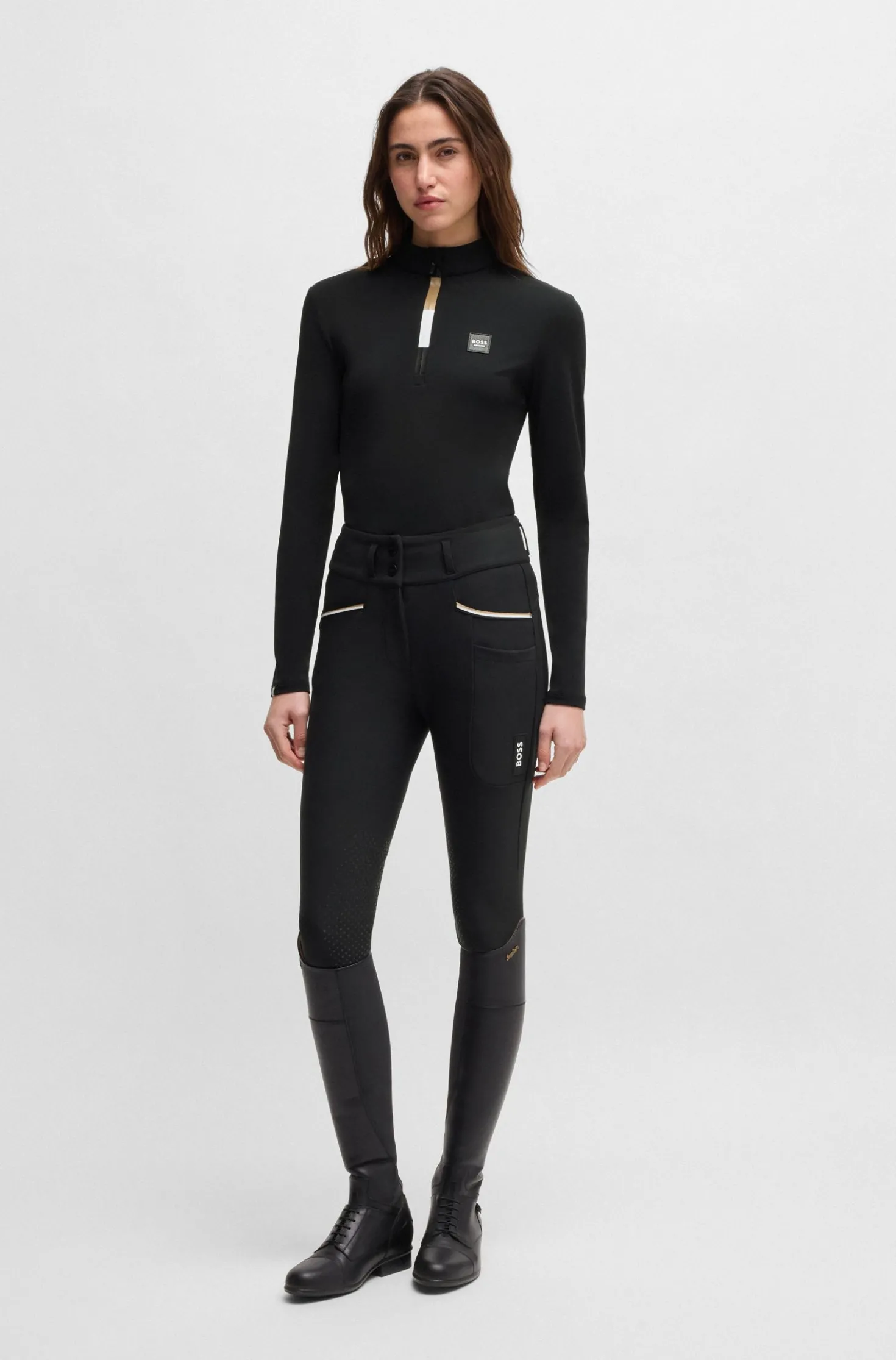Slim-Fit Reithose mit hohem Bund und Kniebesatz