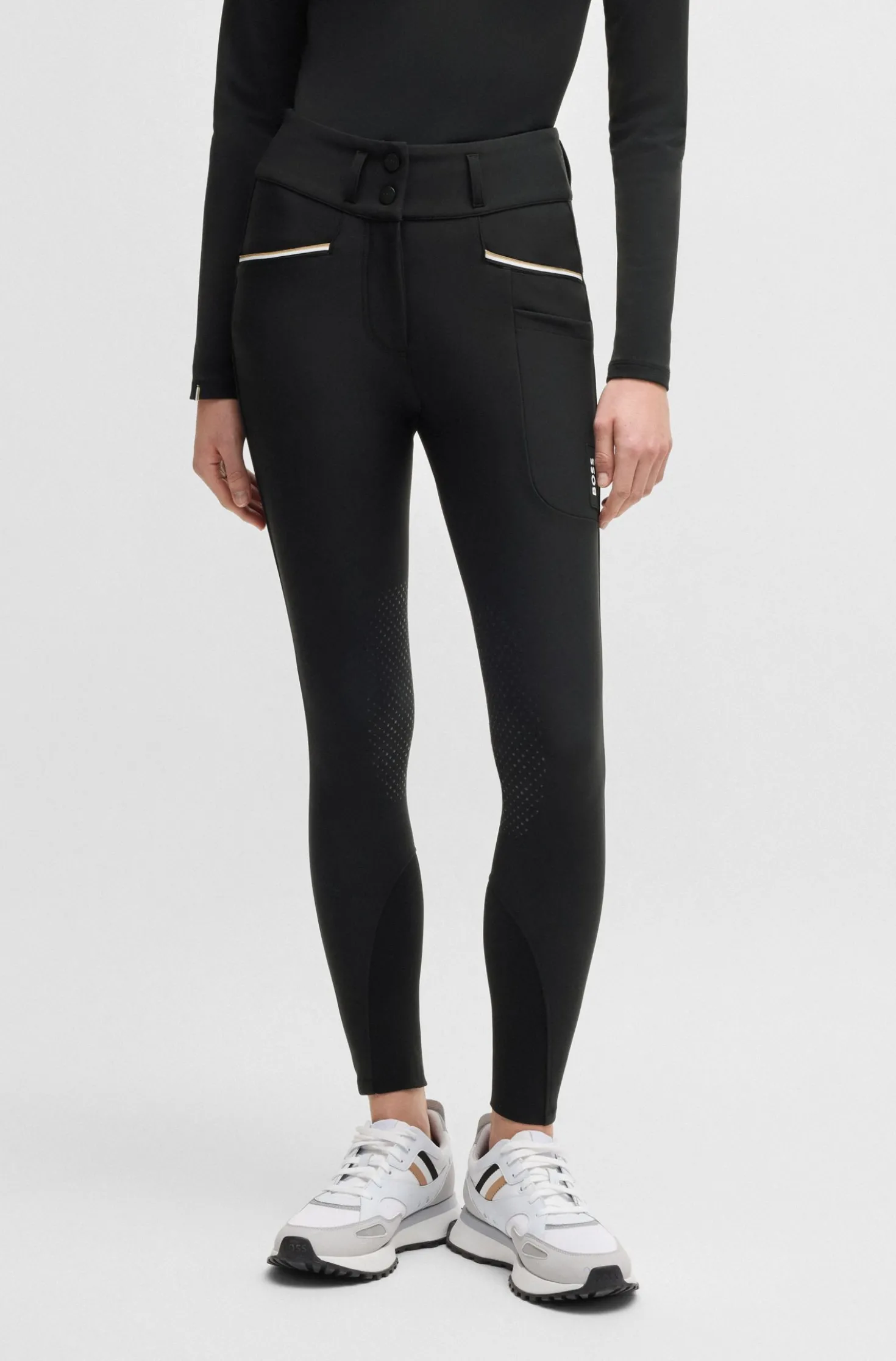 Slim-Fit Reithose mit hohem Bund und Kniebesatz