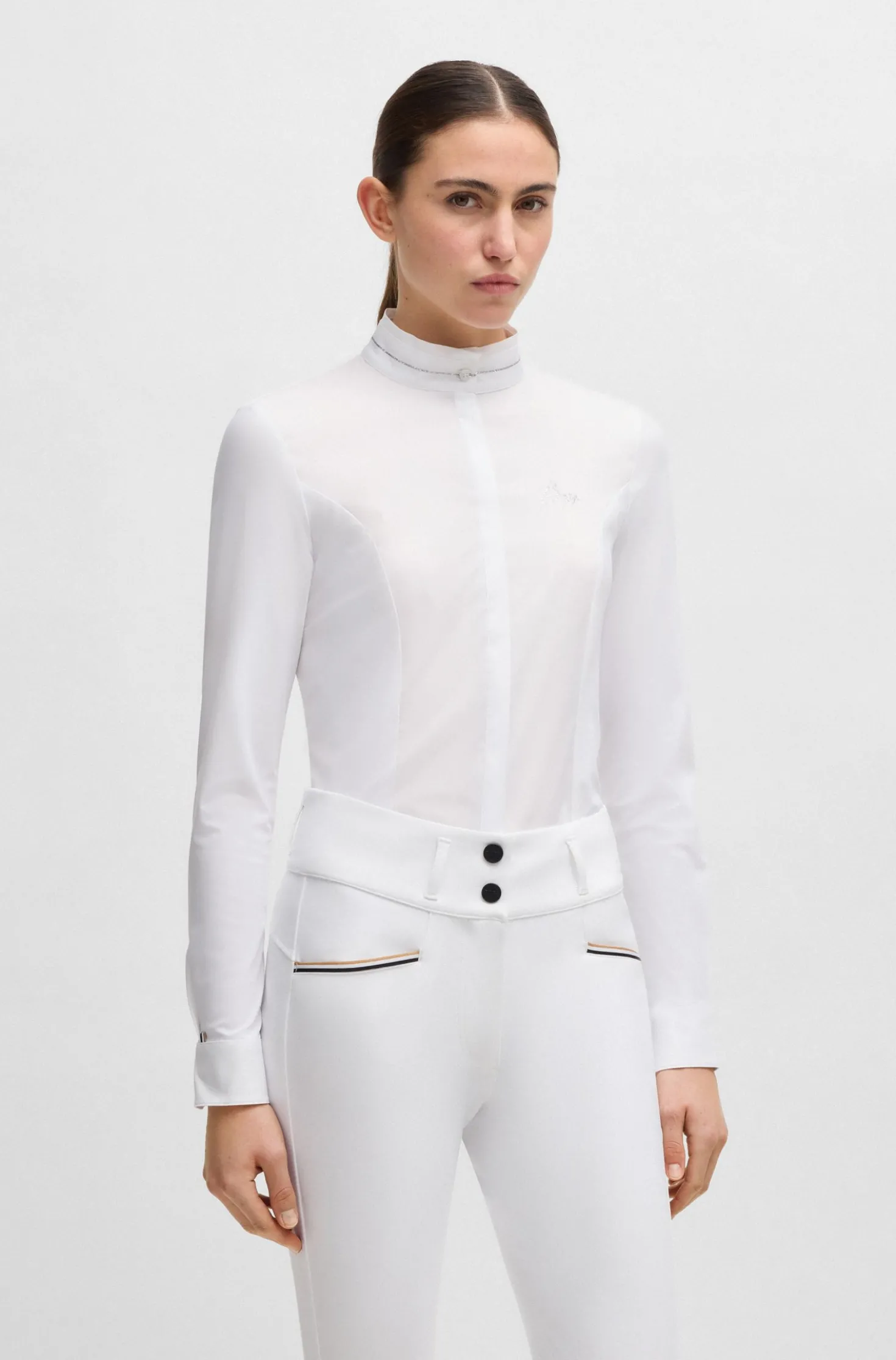 Slim-Fit Reitsport-Turnierbluse mit Kristall-Details