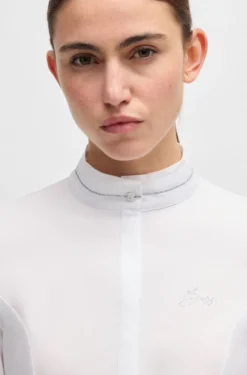 Slim-Fit Reitsport-Turnierbluse mit Kristall-Details