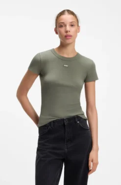 Slim-Fit T-Shirt aus gerippter Stretch-Baumwolle mit Logo