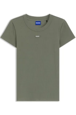 Slim-Fit T-Shirt aus gerippter Stretch-Baumwolle mit Logo