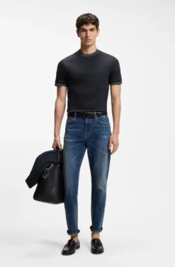 Slim-Fit T-Shirt aus merzerisierter Baumwolle mit Kontrast-Tipping