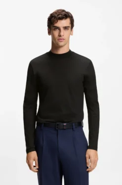 Slim-Fit T-Shirt aus merzerisierter Baumwolle mit Stehkragen