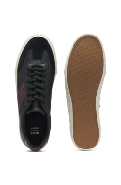 Sneakers aus genarbtem Kunstleder mit Lederbesätzen