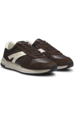 Sneakers aus Veloursleder mit goldfarbenem Folien-Logo
