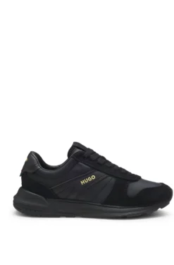 Sneakers aus Veloursleder mit goldfarbenem Folien-Logo
