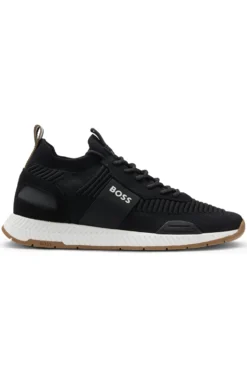 Sneakers aus verschiedenen Materialien mit gestricktem Obermaterial und Veloursleder-Details