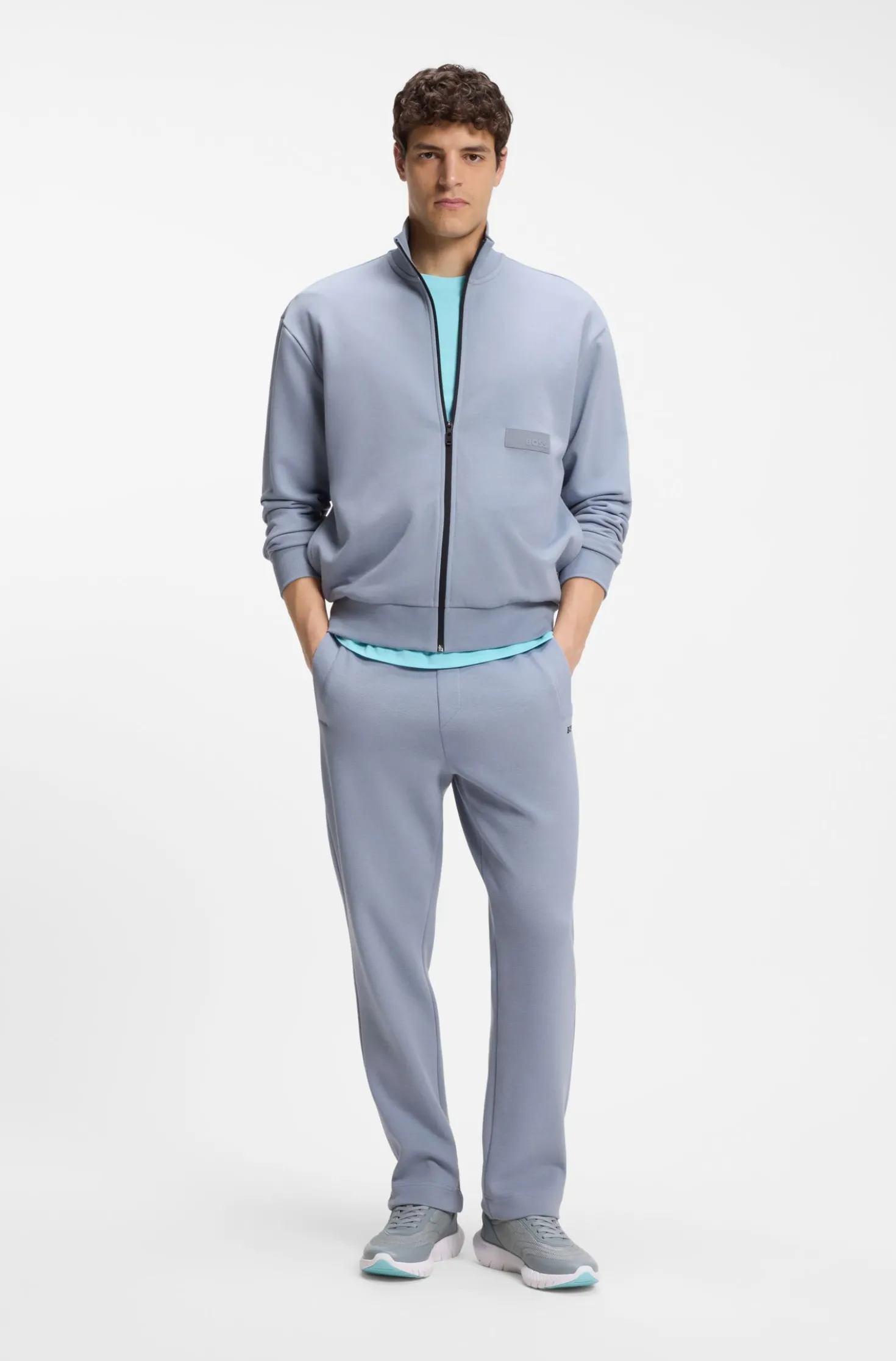 Sneakers im Laufschuh-Stil mit Lederbesatz