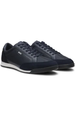 Sneakers mit Veloursleder-Besatz und gerippter Sohle