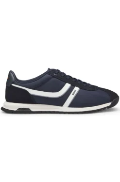 Sneakers mit Veloursleder-Imitat-Details und Logo