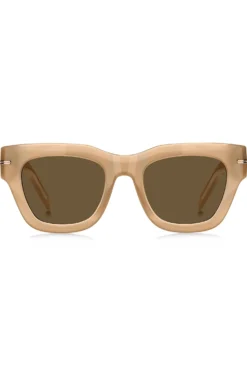 Sonnenbrille aus beigem Acetat mit charakteristischen goldfarbenen Details