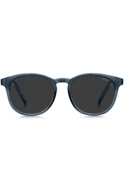 Sonnenbrille aus blauem Acetat mit Gummibesatz