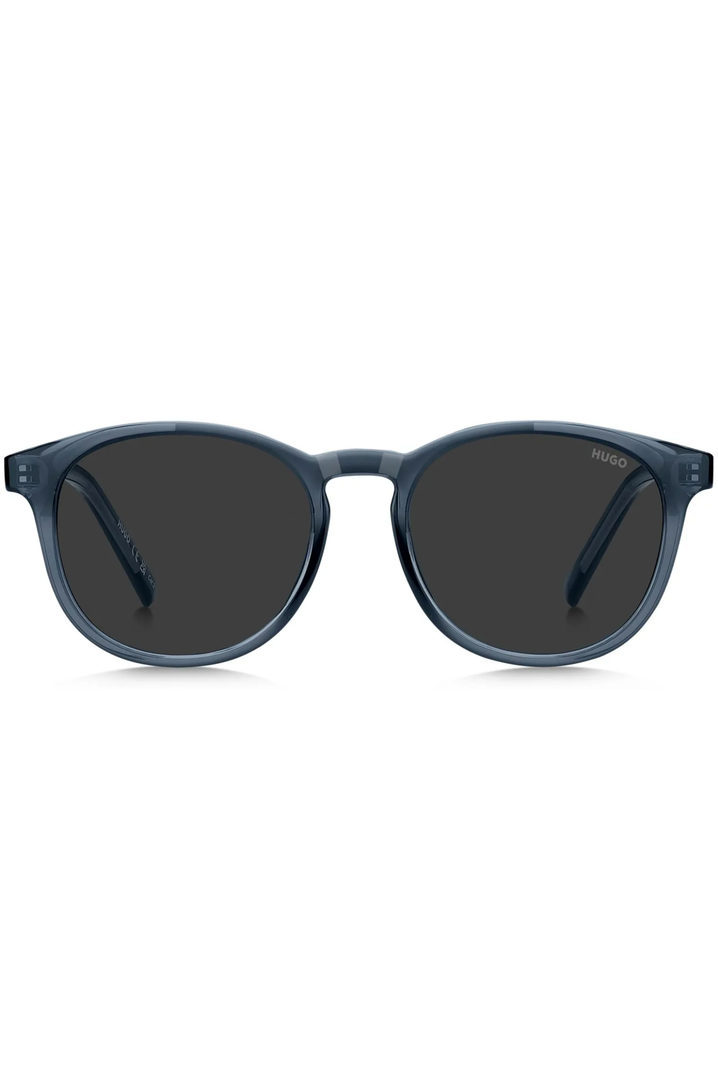 Sonnenbrille aus blauem Acetat mit Gummibesatz