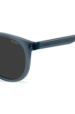 Sonnenbrille aus blauem Acetat mit Gummibesatz