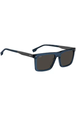Sonnenbrille aus blauem Acetat mit gemusterten Carbonfaser-Bügeln
