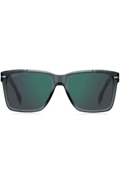 Sonnenbrille aus grauem Acetat mit silberfarbenen Details