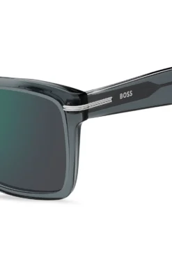 Sonnenbrille aus grauem Acetat mit silberfarbenen Details