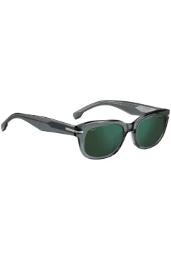 Sonnenbrille aus grauem Acetat mit grünen Gläsern